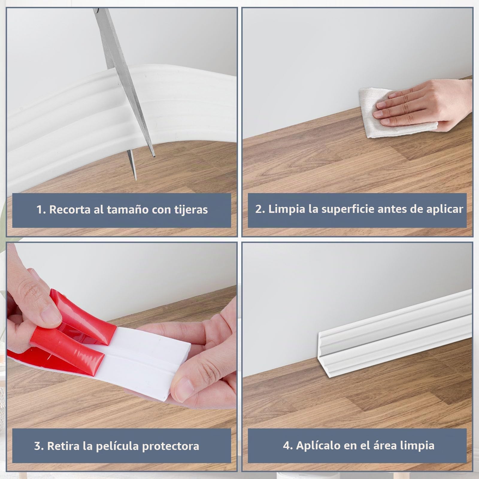 Molduras de pared autoadhesivas molduras decorativas protector esquinas pared rodapie PVC protección de esquinas y bordes (40mm×3m, Blanco)