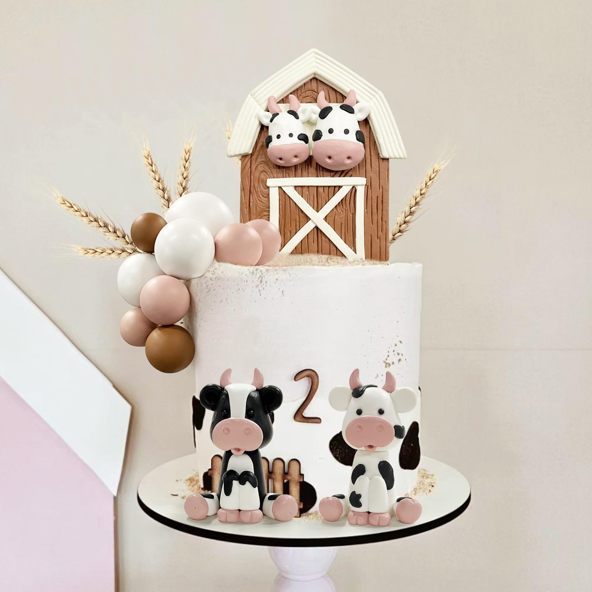 Pink Cow Happy Birthday Cake Topper - Farm Animal Theme Party Decoration For Girls, Baby Shower, Barnyard Birthday