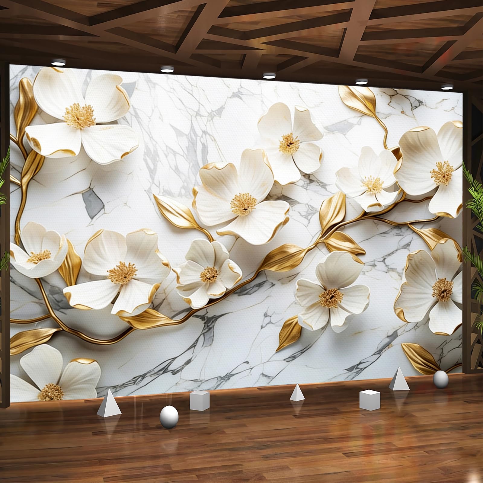 Carta da parati effetto 3D Fiori Moderni 250 x 175 cm Murale Non Tessuto Bianco Fotomurale Stampa HD Moderna Poster Per Soggiorno E Camera Da Letto Design 1M3895