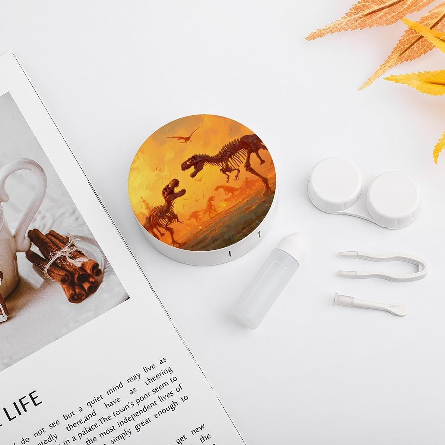 Dinosaurs Fighting in Burning Flame Portable Contact Lens Case Storage Box Holder Accessory for Travel