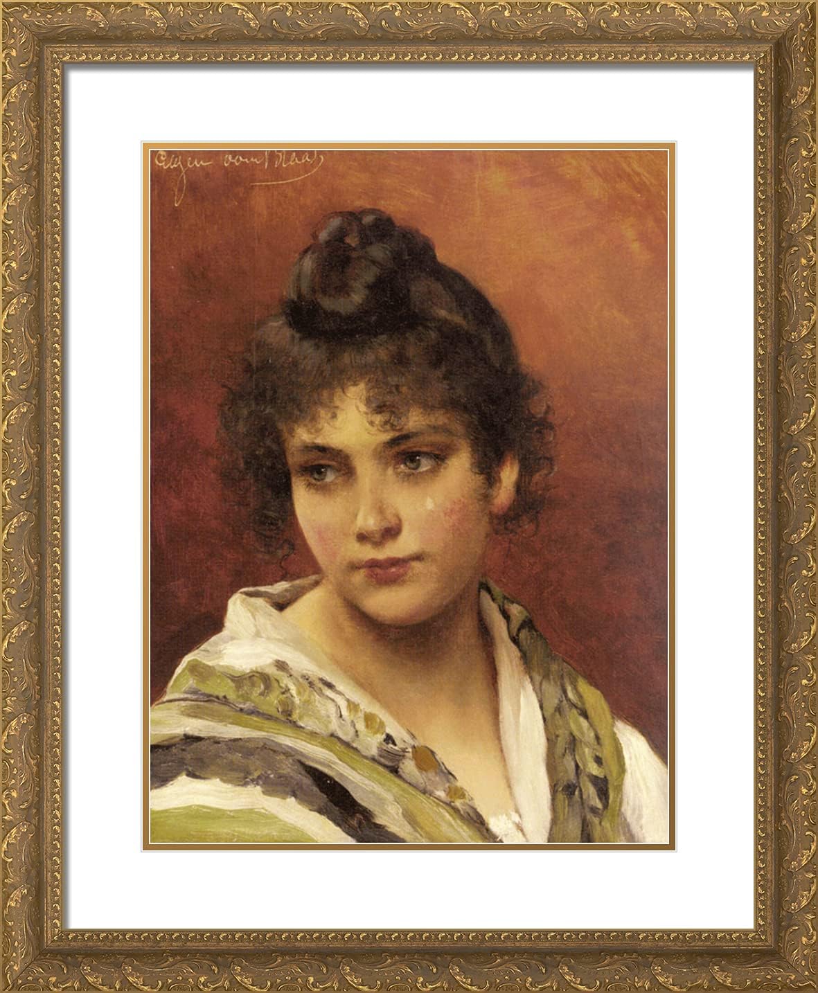 ArtDirect De Blaas, Eugene 20x24 Gold Ornate Framed Art Print with Double Matting Titled: A Young Beauty-ARC-06314