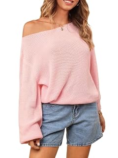 Womens Sweater Solid Color Rib Knit Asymmetrical Neck Casual Pullover Tops for Women