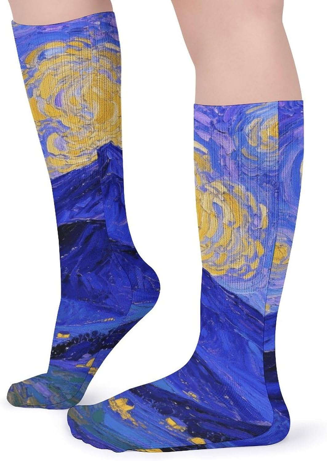 5-Pack Knee High Socks, 15.7 Inch Breathable Casual Socks Starry Night Mountains Stockings for Men Women