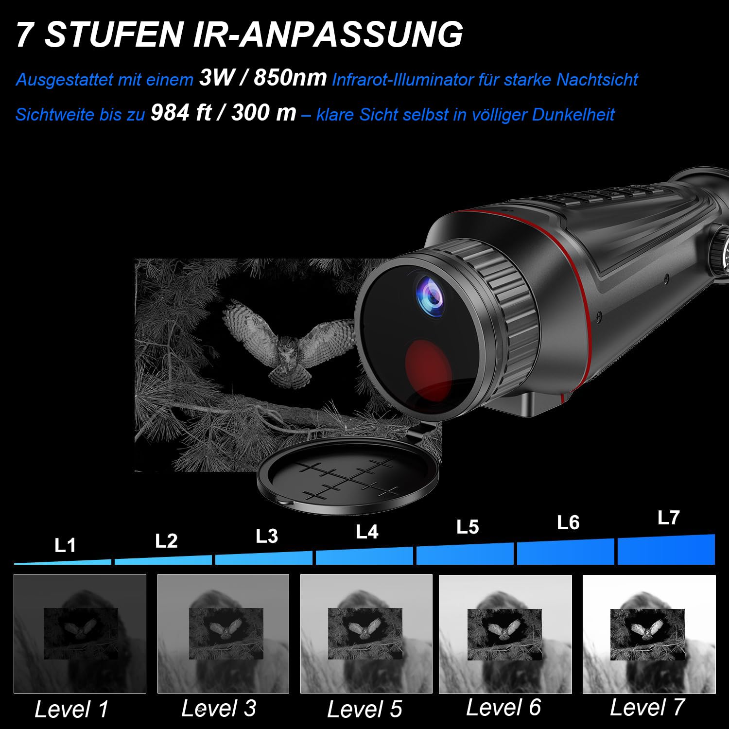 4K Digitales Nachtsicht Monokular 36MP Fotos 4K Video Digitalzoom IR Illuminator Manueller Fokus Dioptereinstellung Handheld Night Vision Nachtsichtgerät Jagd Camping Tierbeobachtung Outdoor