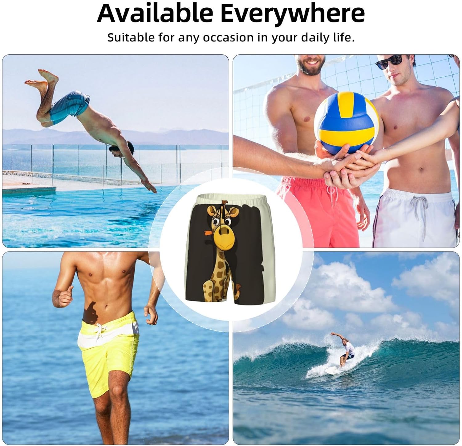 Men's Swim Trunks Quick Dry Board Shorts Mens Bathing Suit Swimsuits Cartoon Giraffe Beach Shorts with Pockets