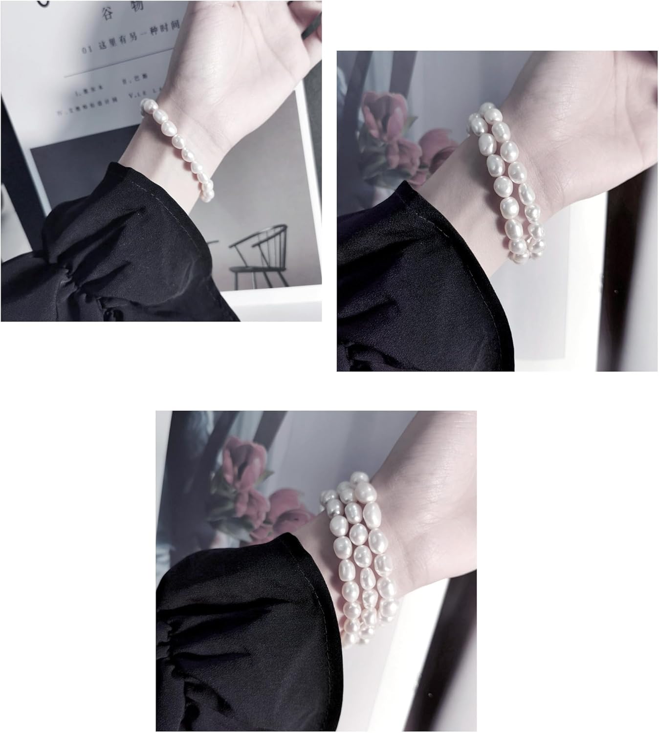 Paialco 8-9MM Freshwater Cultured Baroque Pearls Stretch Bracelet 7.0 Inches, Natural White Color - Image 6