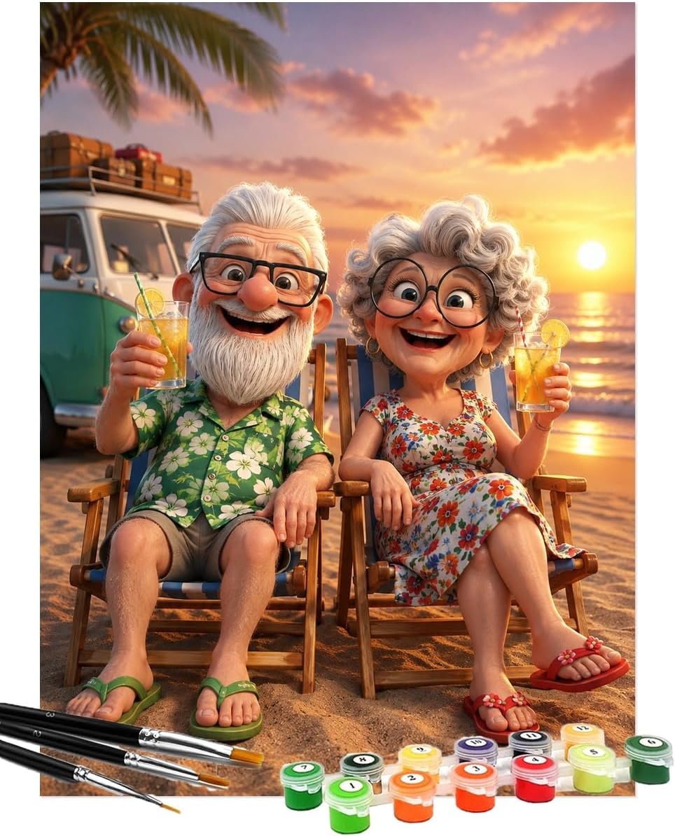Old Couple Paint by Numbers Kit for Adults Beginner 12x16 Inch Acrylic Oil Painting by Numbers Kits with PaintBrushes Art Crafts Canvas for Home Decor 3683
