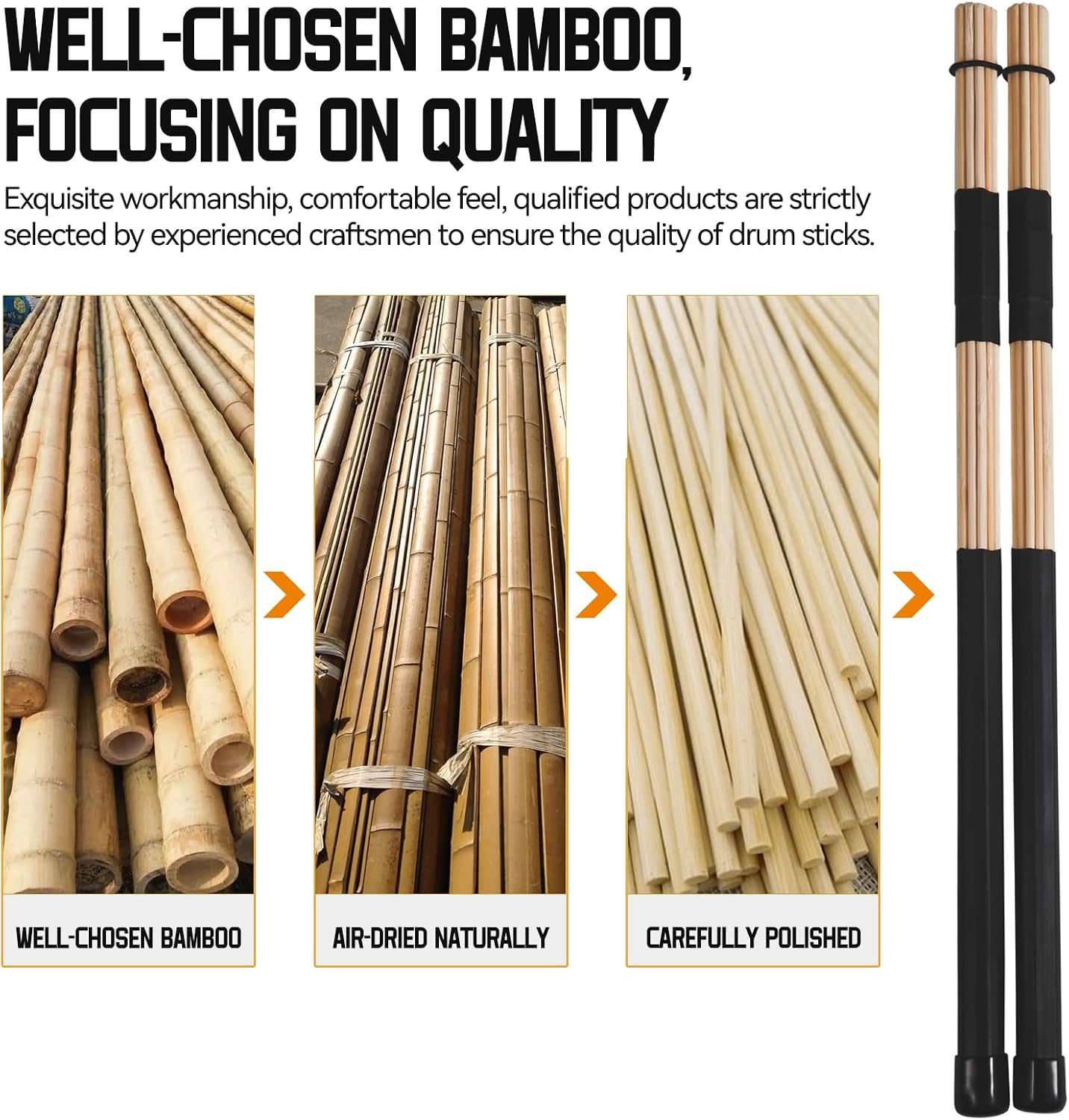 4Pair Jazz Drum Sticks Drumsticks Bamboo Punk Drum Sticks for Jazz Folk Music