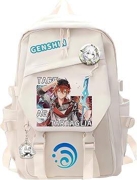Game Backpack Tartaglia Backpack Cute 3D Printed Daypack Laptop 17" Large Capacity Travel White BackPack With Gift
