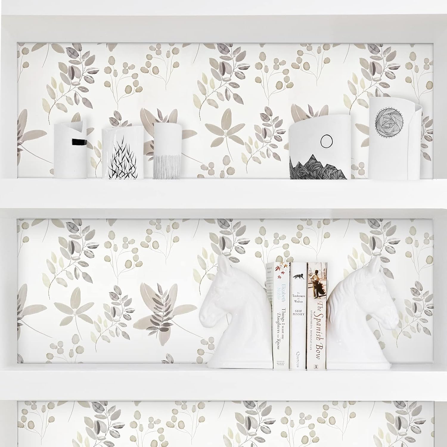 Caltero Beige Floral Peel and Stick Wallpaper - 17.3" x 236" Removable Olive Eucalyptus Leaves Wallpaper for Cabinets and Walls