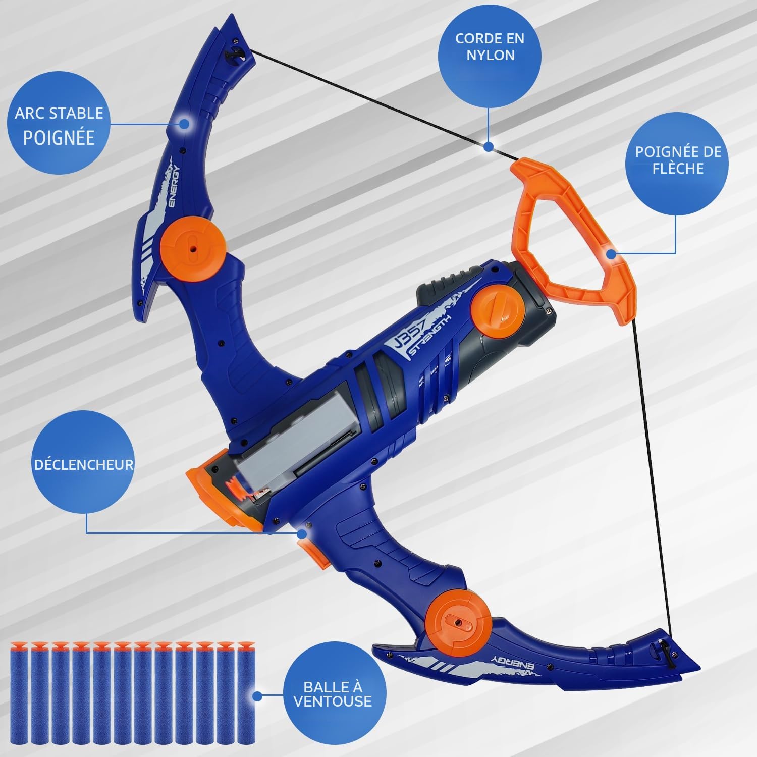 Jeu de flèches et d'arc pour enfants - Compatible avec les balles Nerf Gun - 12 fléchettes - Clip Shot - Boule en mousse - Jouet de tir à l'arc - Avec 36 fléchettes en mousse - Pour garçons et filles