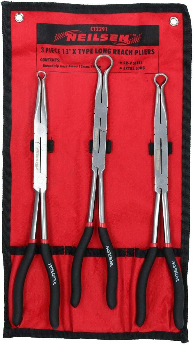 Double Jointed Extra Long Round Nose Hose Pliers For 8mm 13mm + 19mm Pipe