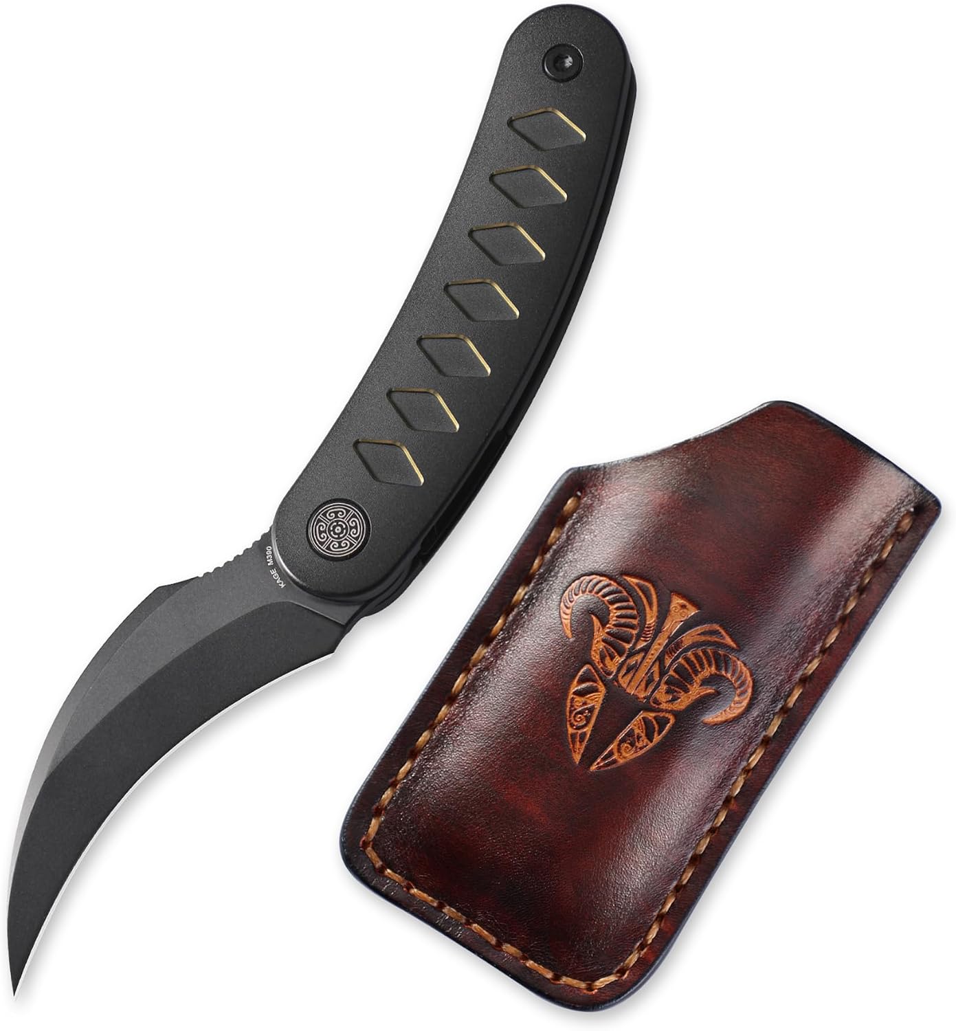 Knife Kage-C03 Front Flipper Knife,2.52" M390 Stonewashed Blade Pocket Knife,3.39" 6AL4V Titanium Handle,Ceramic Ball Bearing with Liner Lock,Outdoor Folding Knife (Gold & Leather)