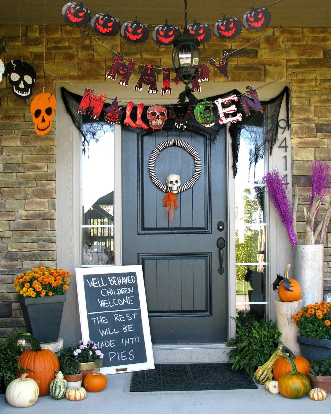 Set 3 Striscioni Halloween Spaventosi – Happy Halloween Con Mani, Teschi E Pipistrelli