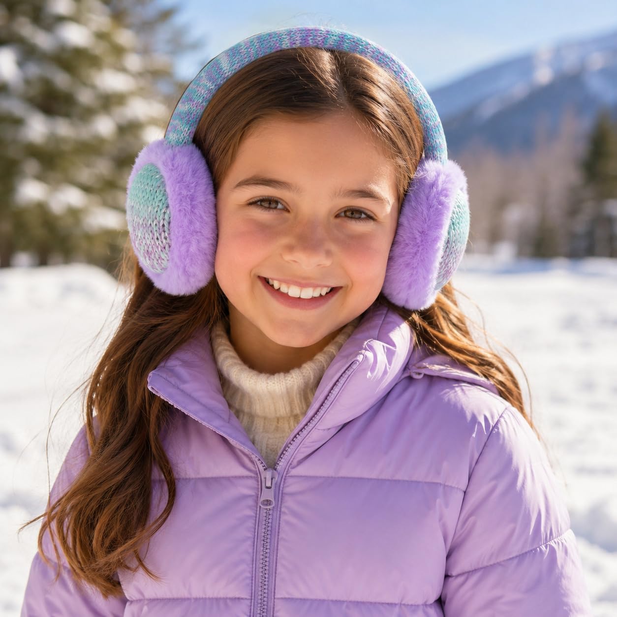 Winter Knit EarMuffs for Kids Warm Furry Girls Ear Muffs
