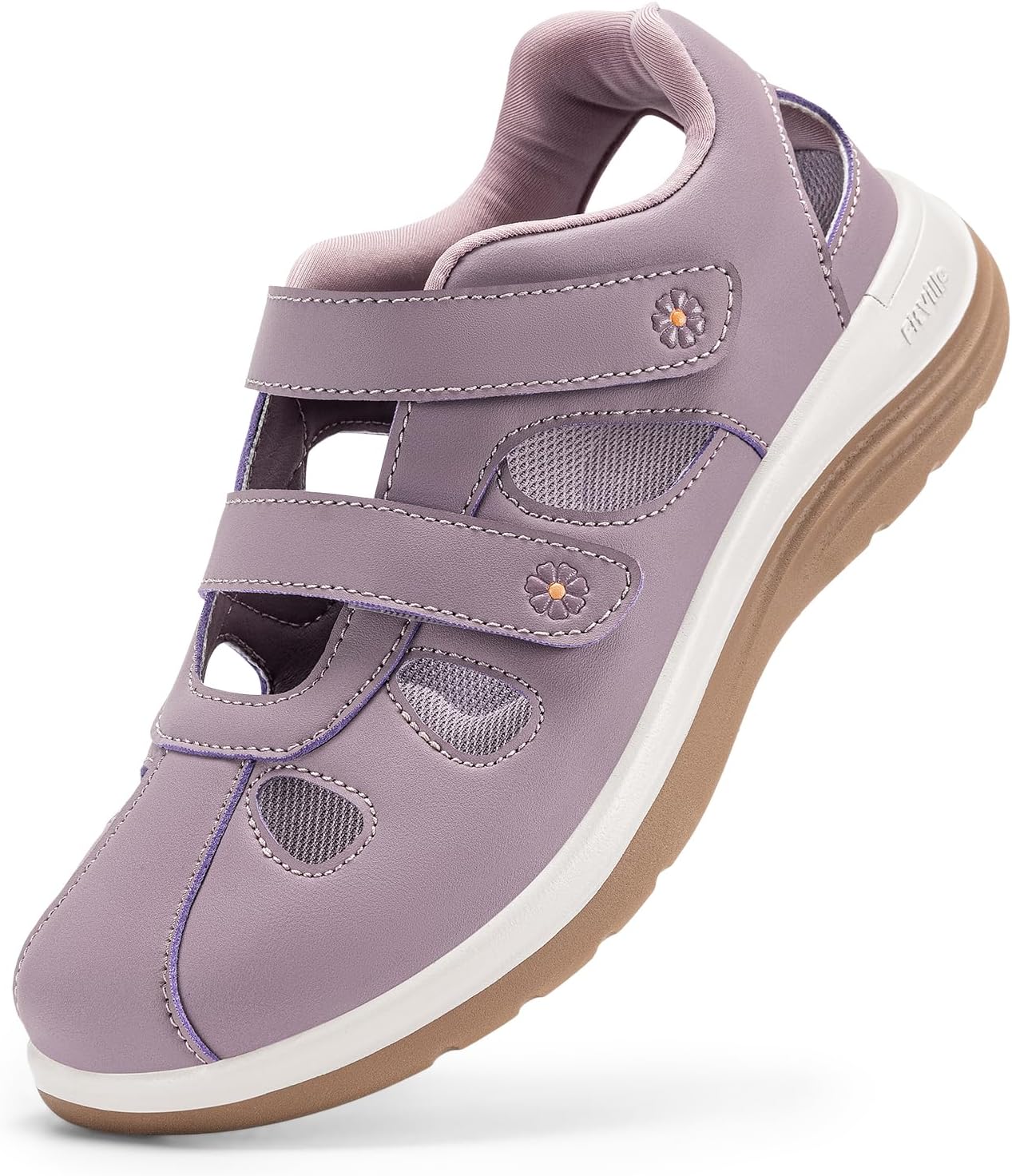 FitVille Women's Wide Closed Toe Orthopedic Sandals, Summer Vacation Comfort Walking Sandals with Arch Support for Diabetic, Swollen Feet, Bunions