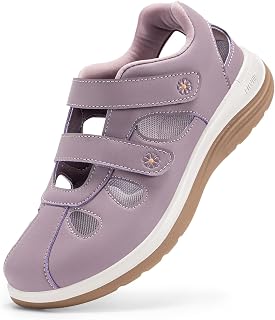 FitVille Women's Wide Closed Toe Orthopedic Sandals, Summer Vacation Comfort Walking Sandals with Arch Support for Diabetic, Swollen Feet, Bunions