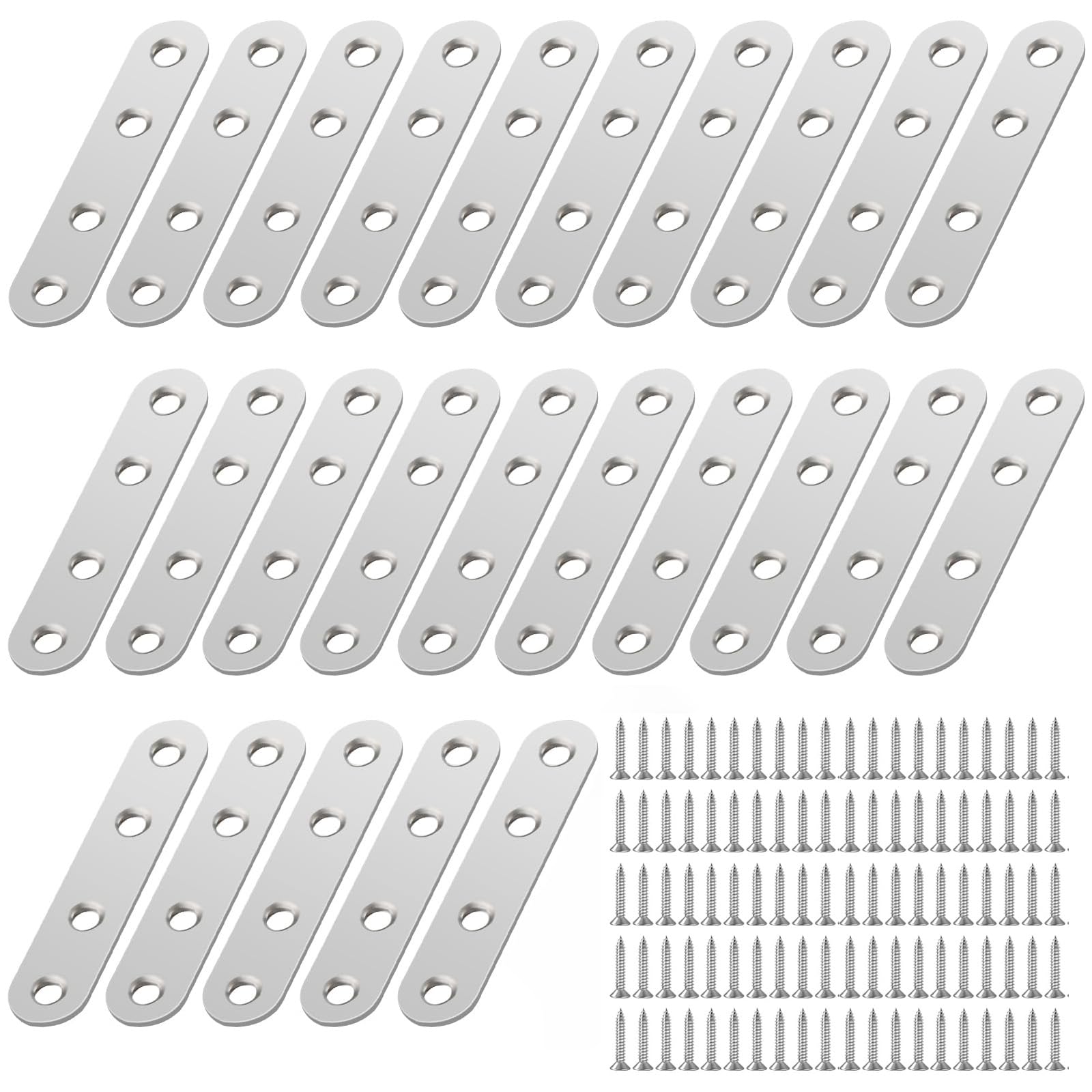 ZHYOPING 25Pcs Stainless Steel Flat Brackets for Wood, 76×16×1.8mm – Joining Plates with Screws, Mending Plates Metal Brackets for Furniture Repair, Worktop Joining Strip, Door & Cabinet Reinforcement