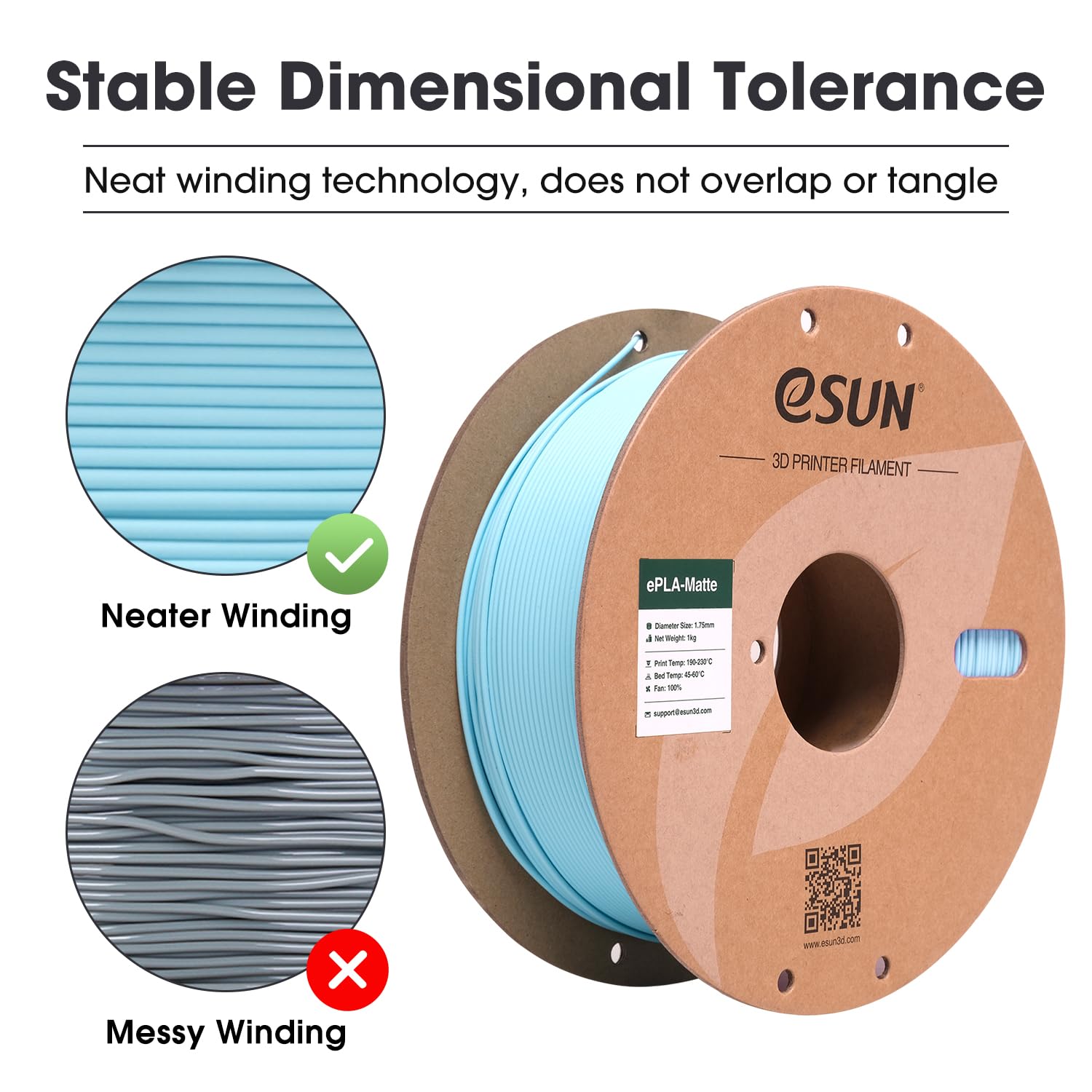 eSUN Filamento per Stampante 3D PLA Opaco Aggiornato, Filamento PLA Opaco da 1.75mm, Precisione Dimensionale +/- 0.02mm, Bobina da 1kg Filamento per Stampa 3D per Stampanti 3D, Azzurro Opaco