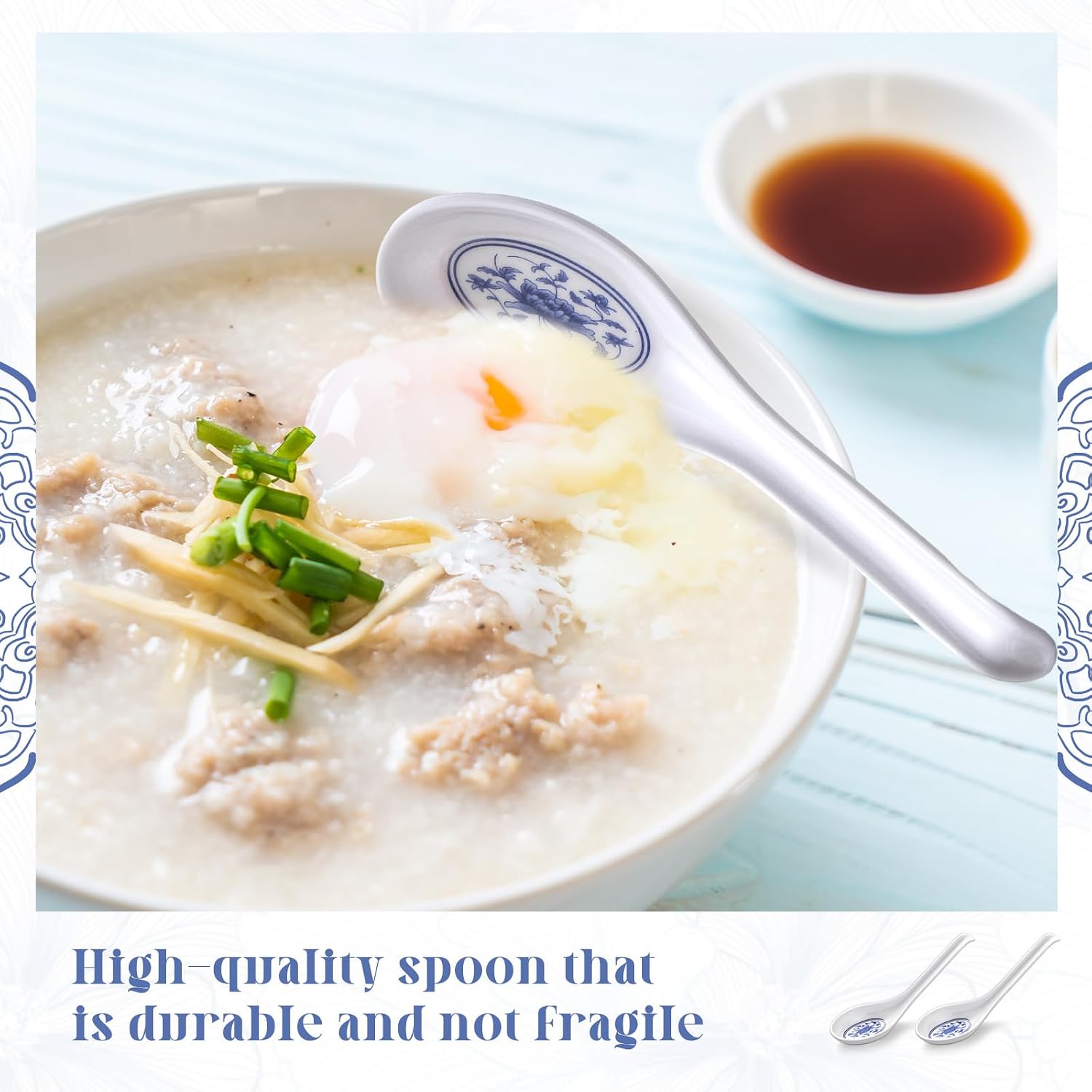Hushee 100 Pcs Asian Soup Spoon Large Chinese Noodle Ramen Reusable Japanese Pho Spoon Bulk with Hook for Home Restaurant