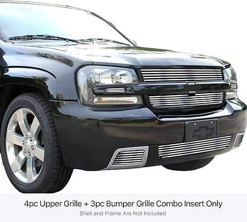Miniatura 6 de HD Ridez Compatible con Chevy Trailblazer SS 2006-2009 Acero inoxidable Negro 8x6 Horizontal Billet Rejilla Inserto Combo HDR-GRCA8992J