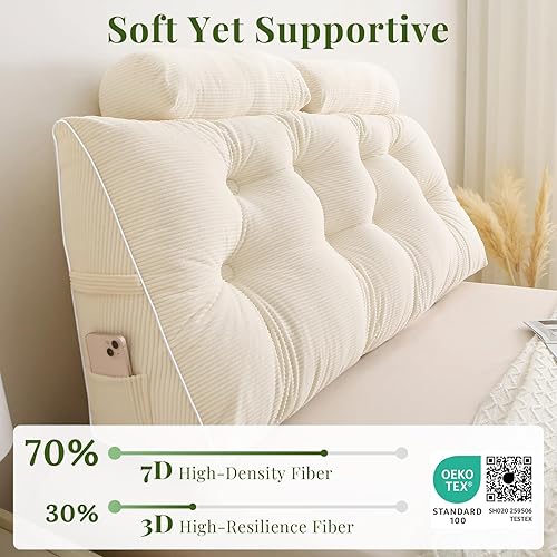Miniatura 3 de Sasttie Almohada de cabecera tamaño Queen, almohada de cuña para cabecero de cama sentado, almohadas de apoyo de espalda para leer, sentarse o