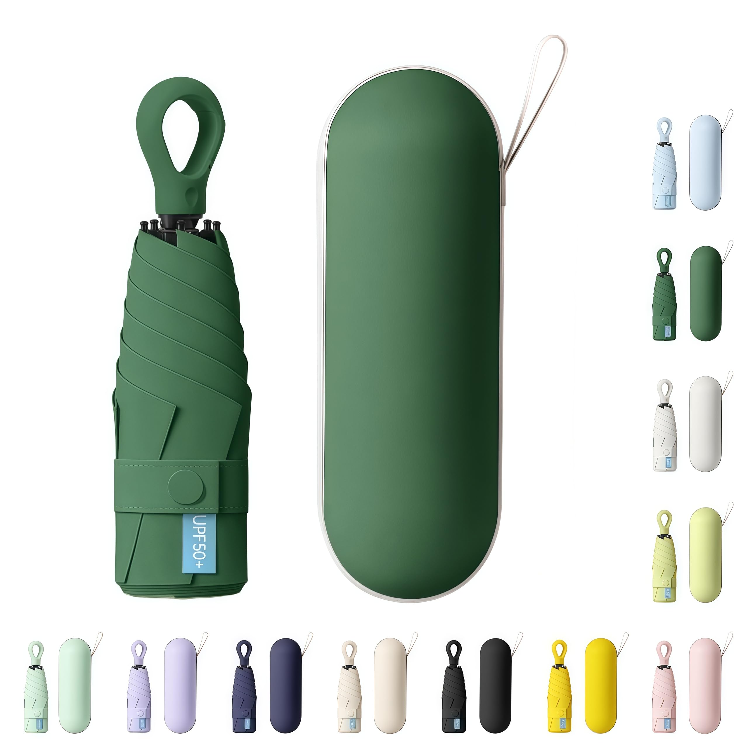 AYEUPZ Miniparaguas compacto de viaje, mini paraguas de 6 costillas, doble barra de soporte para mayor estabilidad, cartera con funda, paraguas pequeño compacto UV, protección solar
