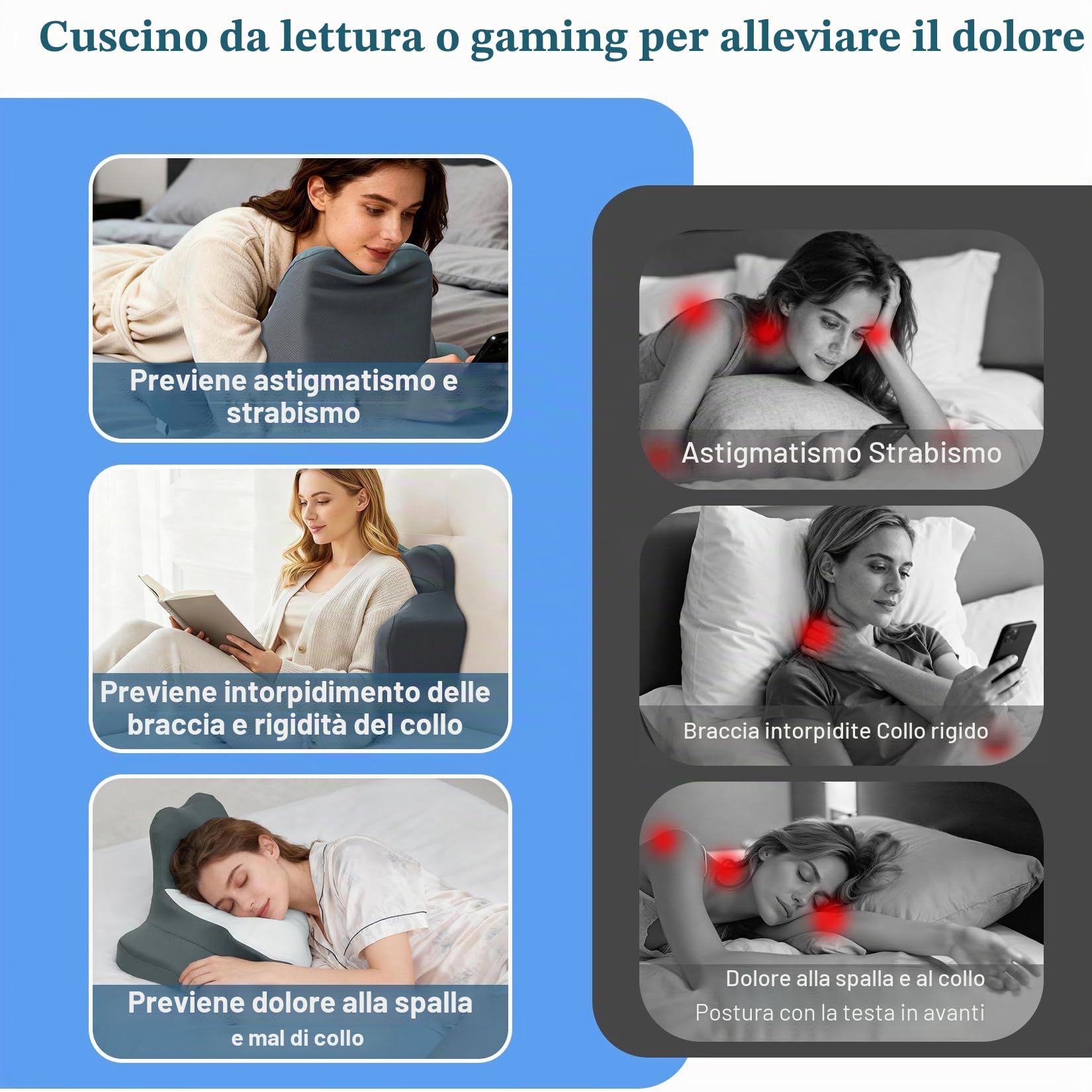 FATIVO Cuscino da Lettura per Letto, Sdraiato, Appoggiato e Prono, Cuscino Cervicale a cuneo per dormire Ergonomico Memory Foam di supporto per mento e schiena su Divano, Letto