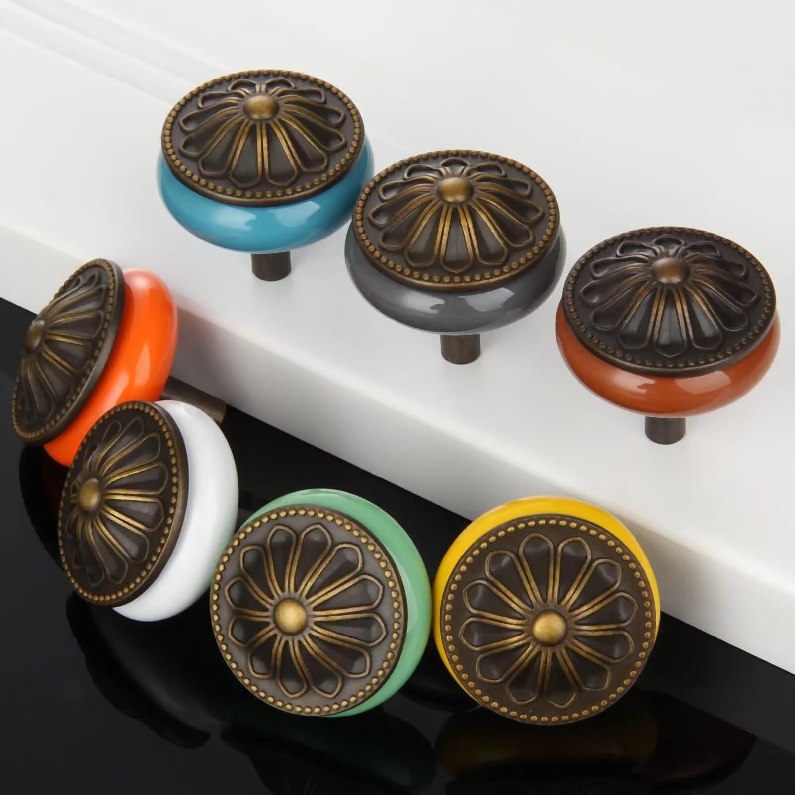Pomelli in ceramica bronzo anticato per cassetti, armadi, cassetti, ante della cucina, per armadi, cassettiere, cucina, confezione da 20 (grigio)