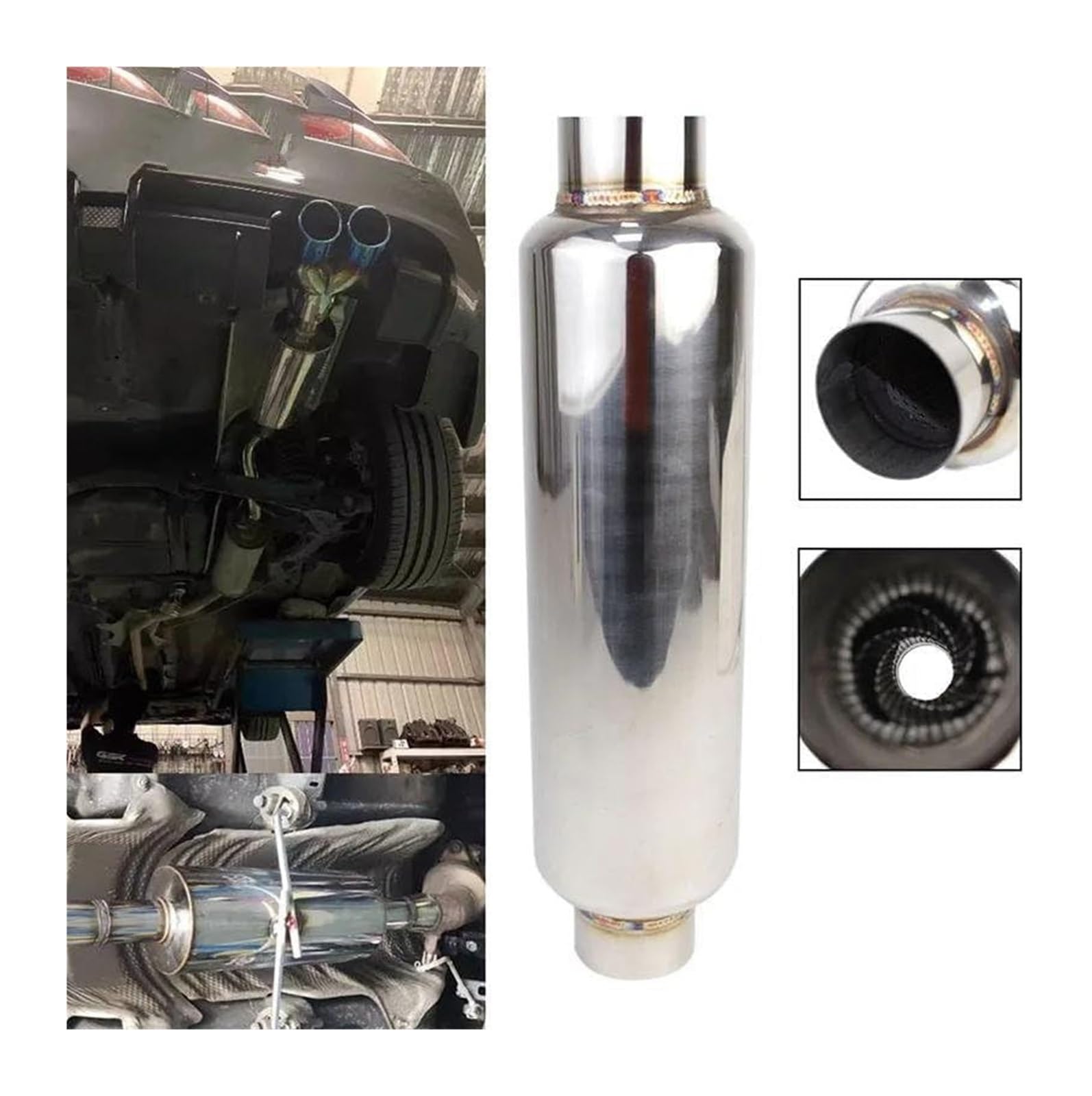 Tubo Escape Coche Punta 63mm Silenciador Acero Inoxidable Universal Carreras Garganta Trasera Silbato Coche Escape Tubo Silenciador