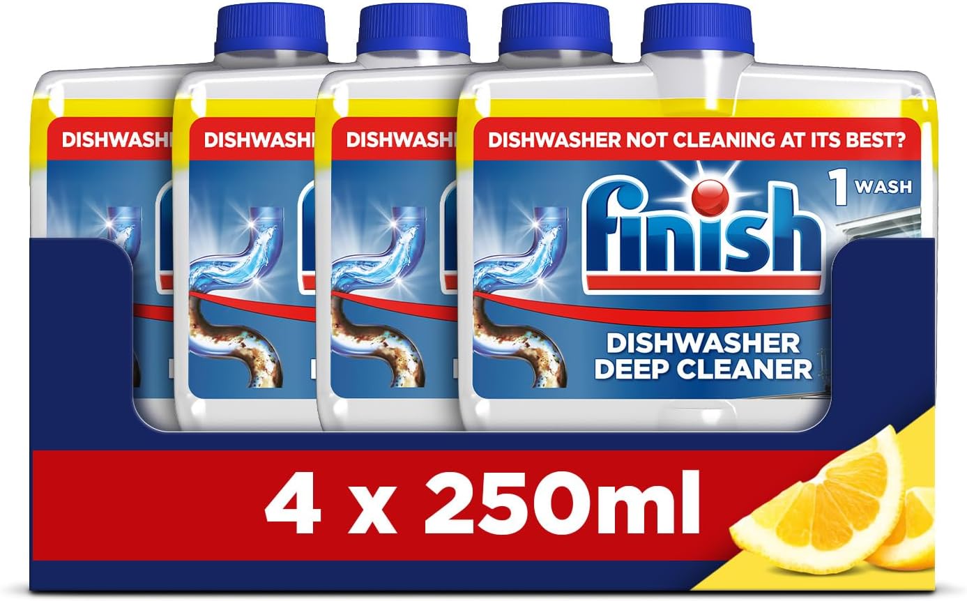 Dishwasher Cleaner, Lemon Scent, 1.0L (250ml x 4 pck), Removes Grease, Limescale and Dissolves Clogs, Fights Odour for a Cleaner Hygienic Dishwasher Machine