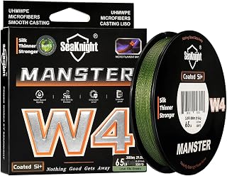SeaKnight W4 Línea Trenzada 4 Hilos 300M/500M, PE Multifilamento Super Suave para Carpa, Doble Recubrimiento Anti-UV/Agua Salada para Pesca en Mar 15-100LB