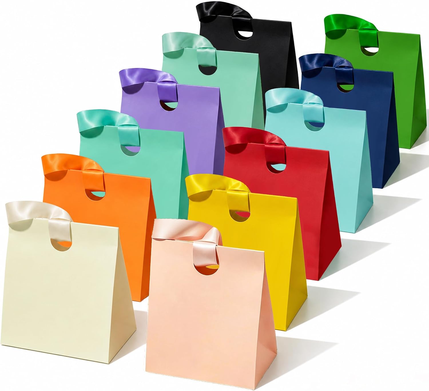 BAWMOY 12PCS Small Gift Bags With Handles Reusable Bulk Pack (12 Colors)