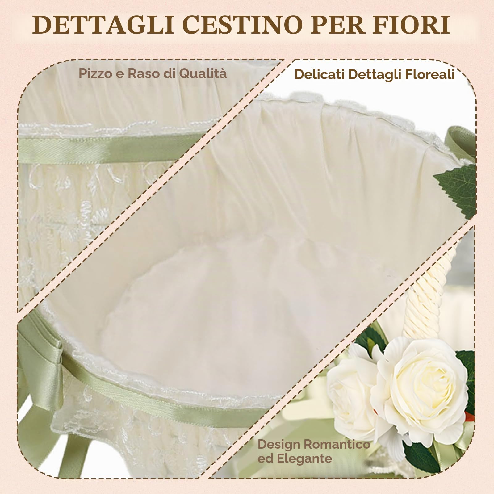Cestini per ragazze di fiori per matrimonio, cesto di fiori per matrimoni intrecciati a mano, romantici ed eleganti, cesti per ragazze di fiori per matrimoni e decorazioni per la (5800)