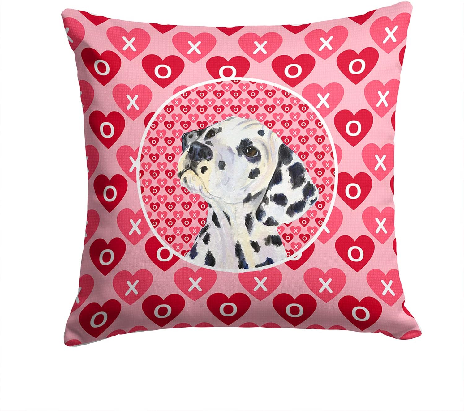 Caroline's Treasures SS4492PW1414 Dalmatian Hearts Love and Valentine's Day Portrait Fabric Decorative Pillow Machine Washable, Indoor Outdoor Decorative Pillow for Couch, Bed or Patio, 14Hx14W