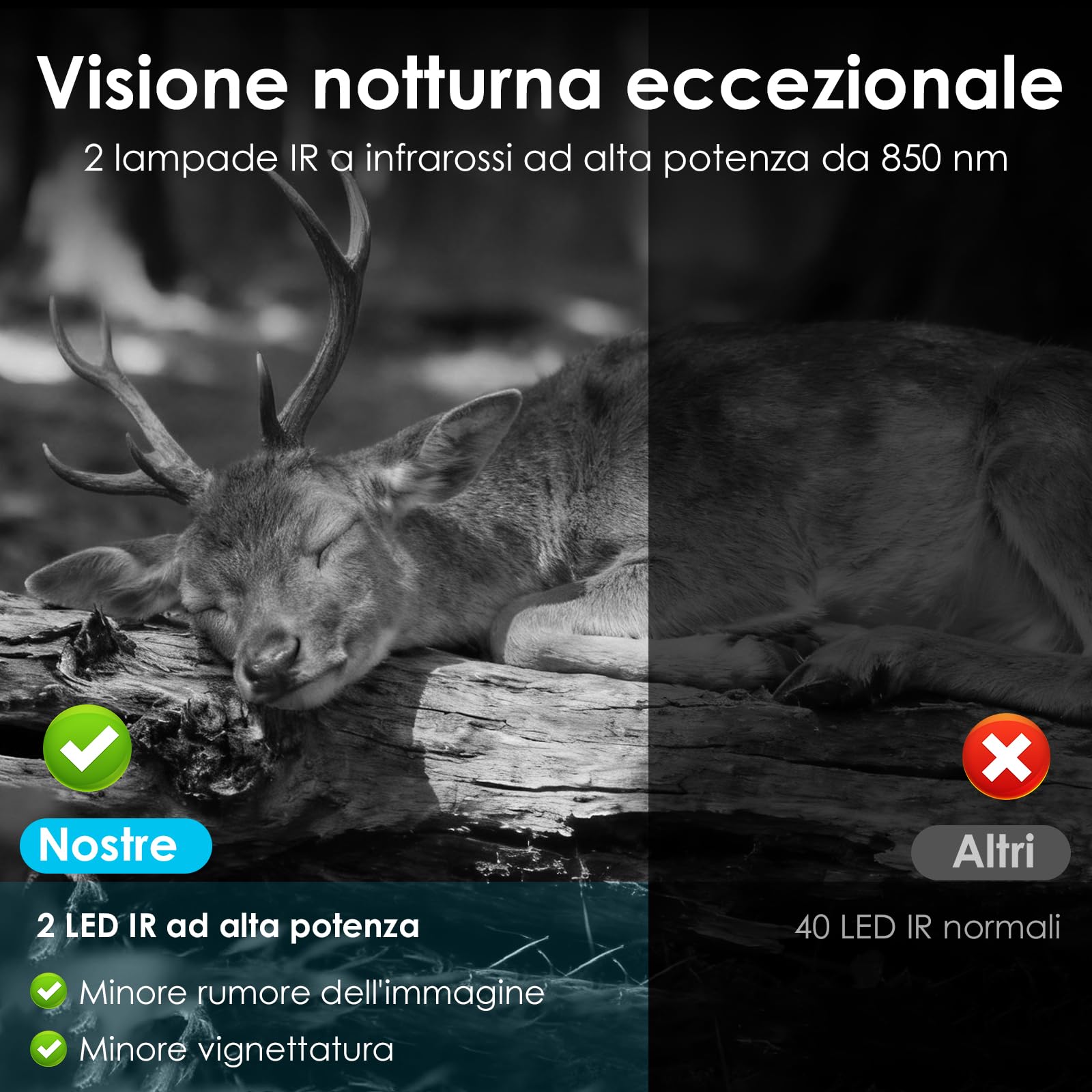 WOLFANG Fototrappola 4G con SIM e 64GB SD, 2K 48MP HD Fotocamera Solare Caccia con Batteria da 5200 mAh, Infrarossi Rilevatore di Movimento Visione Notturna IP66 Impermeabile