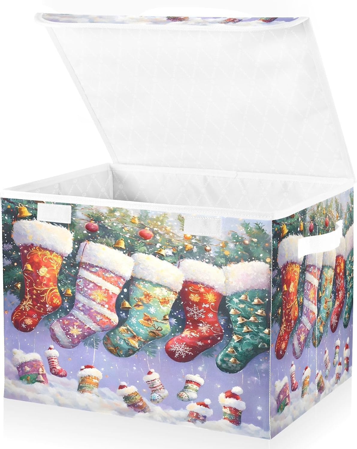 senya Christmas Baskets Collapsible Storage Bins with Lids, Christmas Stocking Storage Boxes Clothes Baskets for Organizing