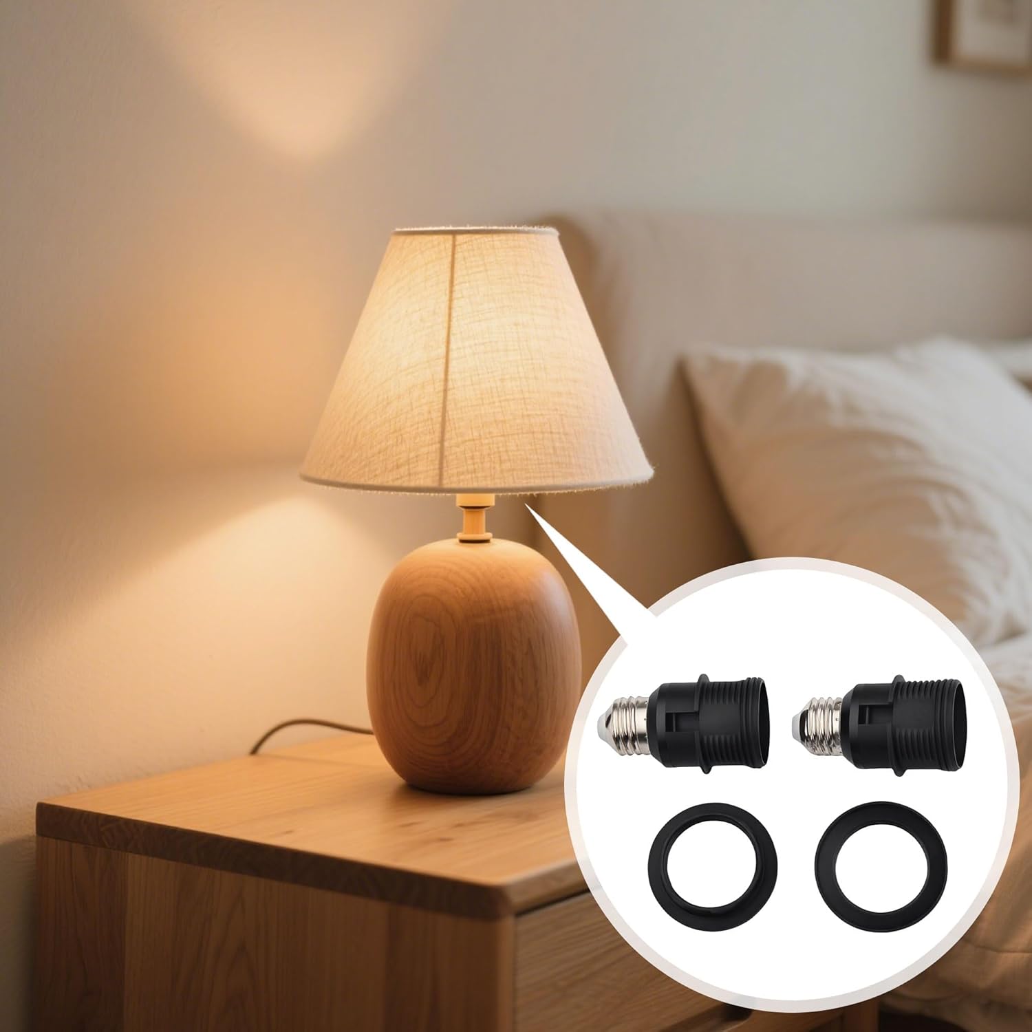 E26 to E26 Socket Extender 2 Pcs Convertible Lamp Head with Shade Ring Black Threaded Extension Lamp Holder Conversion Head Compatible with Incandescent Bulb Energy Saving Lamps CFL Bulb