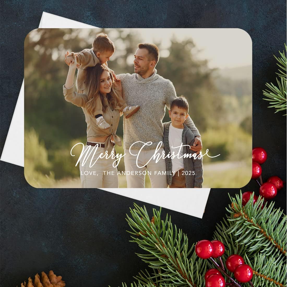 Andaz Press Personalized Photo Christmas Cards with Envelopes, 5x7-Inch Holiday Cards custom christmas cards Merry Christmas Photo Frame Greeting Cards for Family and Friends, 24-Pack