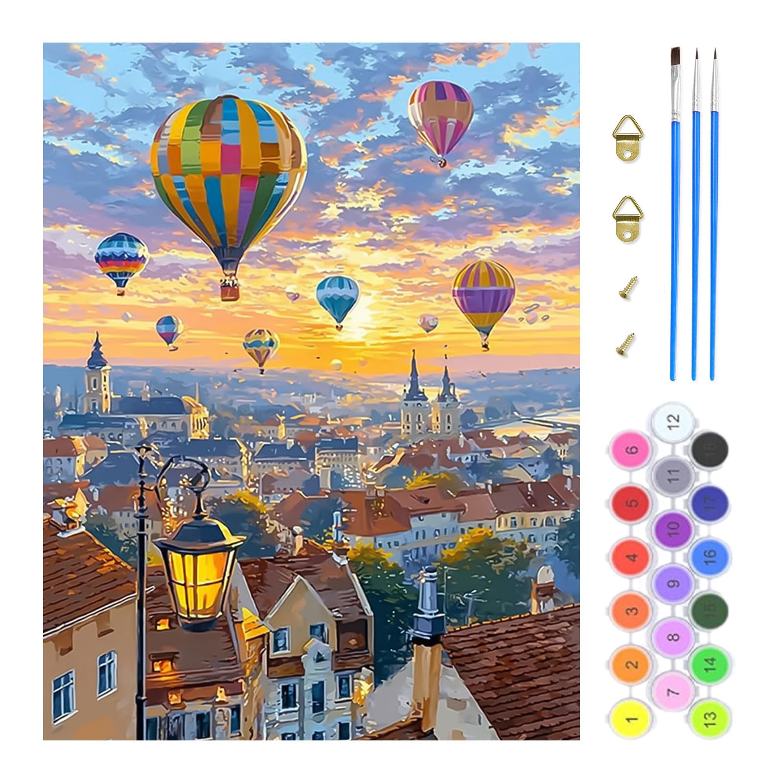TOSTOG Paint by Numbers for Adults Oil Painting Kits for Adults Hot air Balloon Painting by Number Kits for Beginners Small Town for Home Decor(15.7×19.7inch)