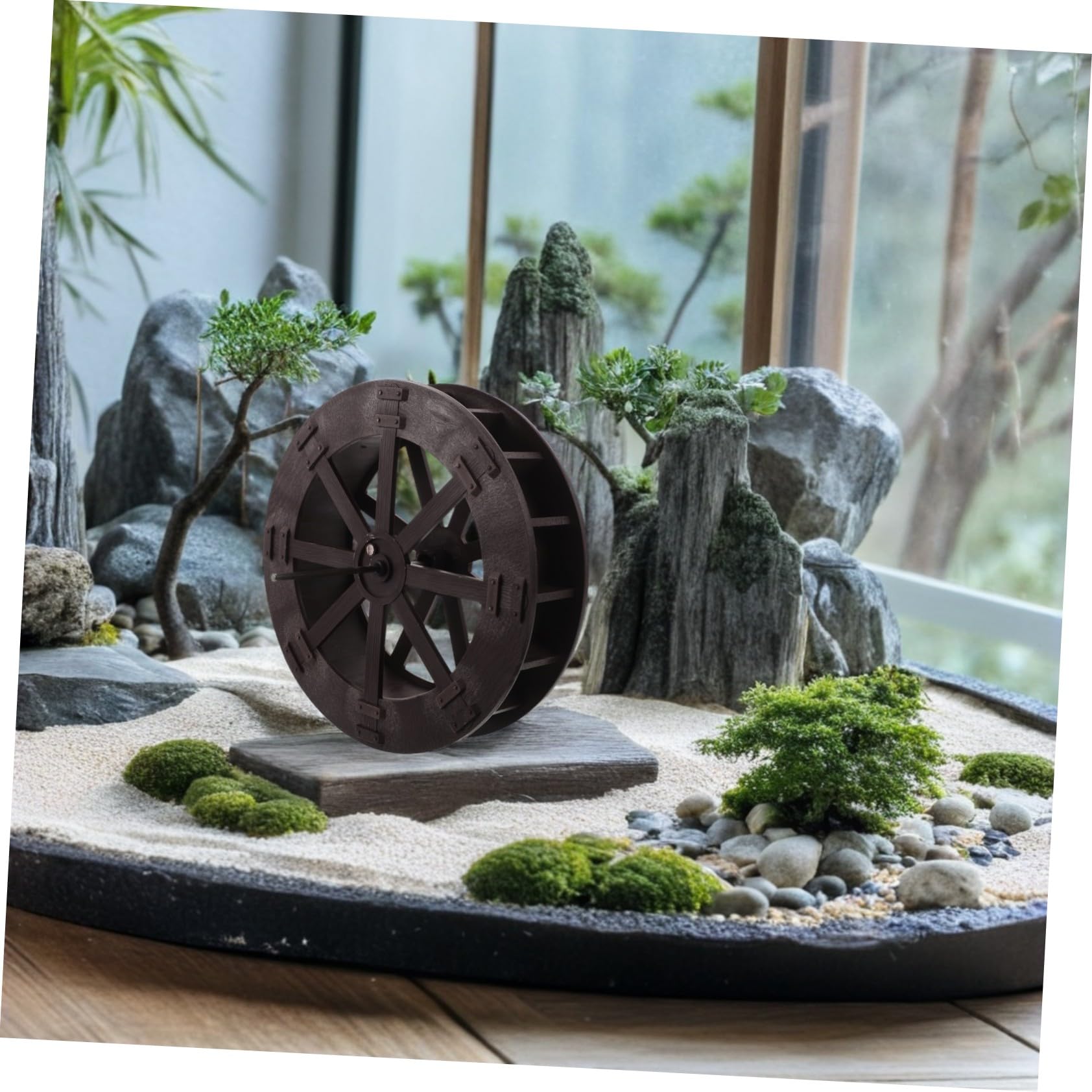 Roue de Fontaine à Eau de Table Rotative Facile à Assembler Accessoire en Plastique et Acier Inoxydable Décor Naturel et Élégant pour Bureaux et Salons