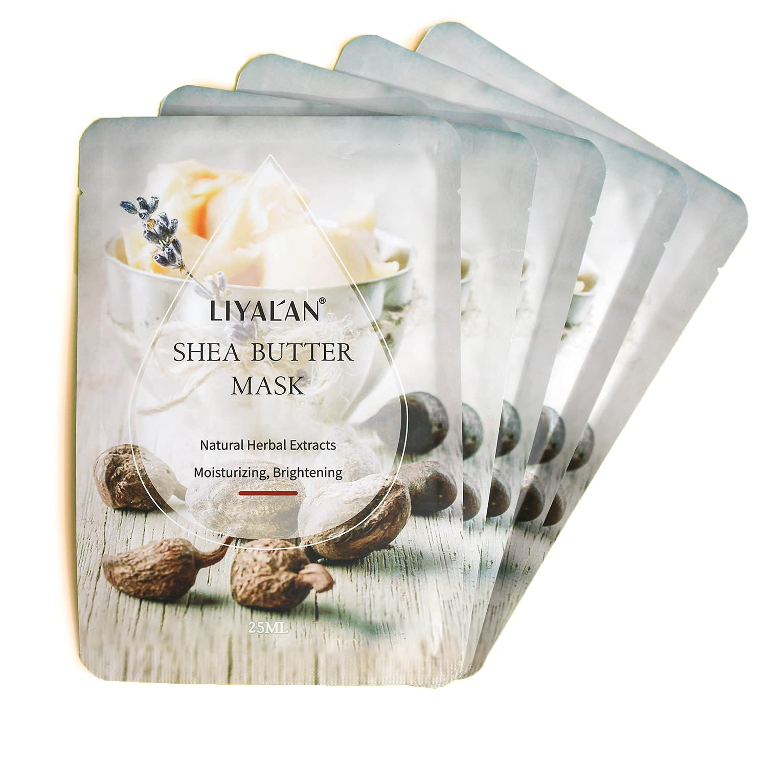 Shea Butter Sheet Mask - Brightening Moisturizing | Drenched with Serum | Tightens Skin and Anti Cellulite | with Shea Butter, Hyaluronic Acid, Vitamin B, C- Pack of 5 - Sugassence