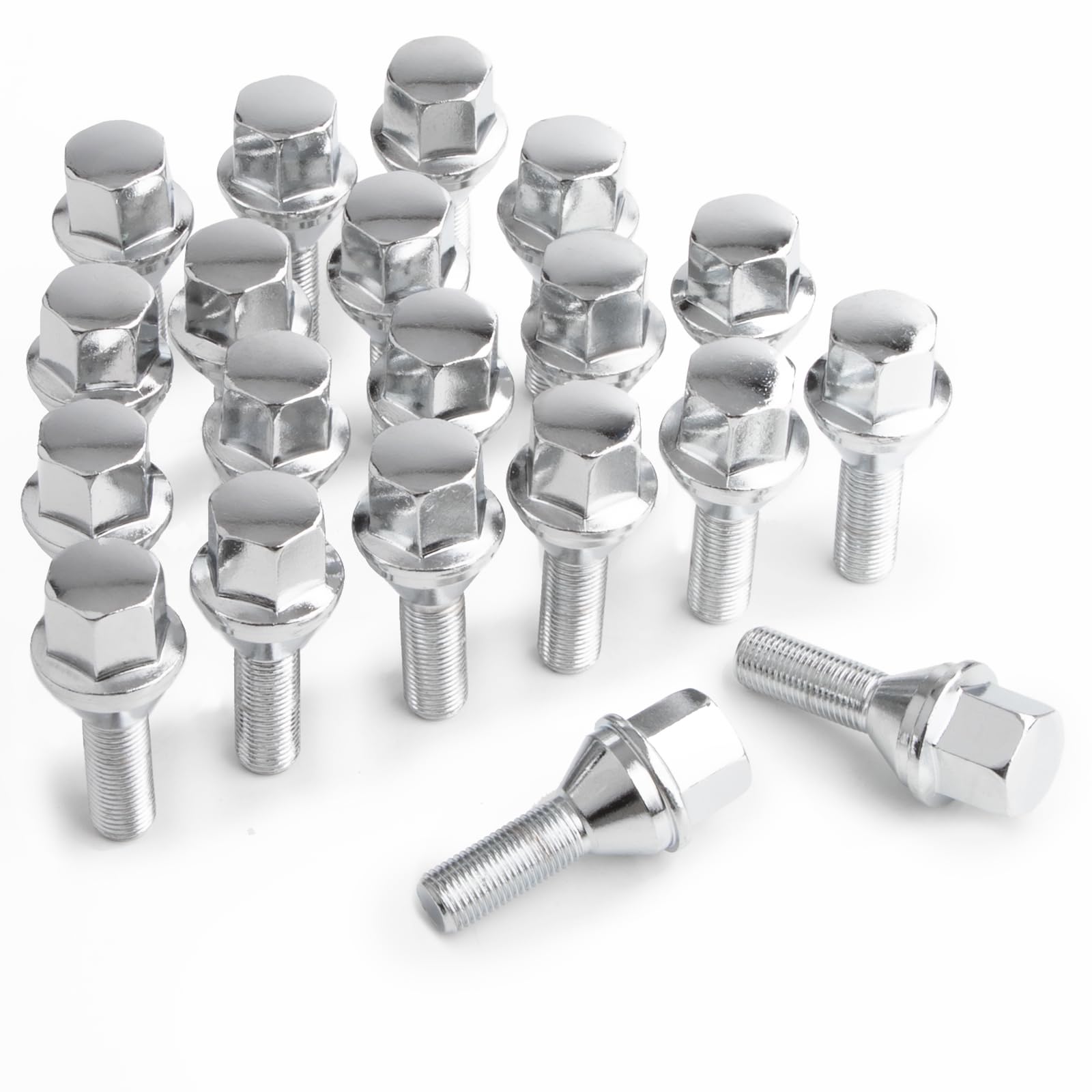 Jiiinmiiin M12x1.25 ONE-Piece Design Conical Seat Wheel Lug Bolts 20pcs ET Chrome Studs Set Shank Length 28mm, 19mm Hex Compatible with 2015-2022 Je/