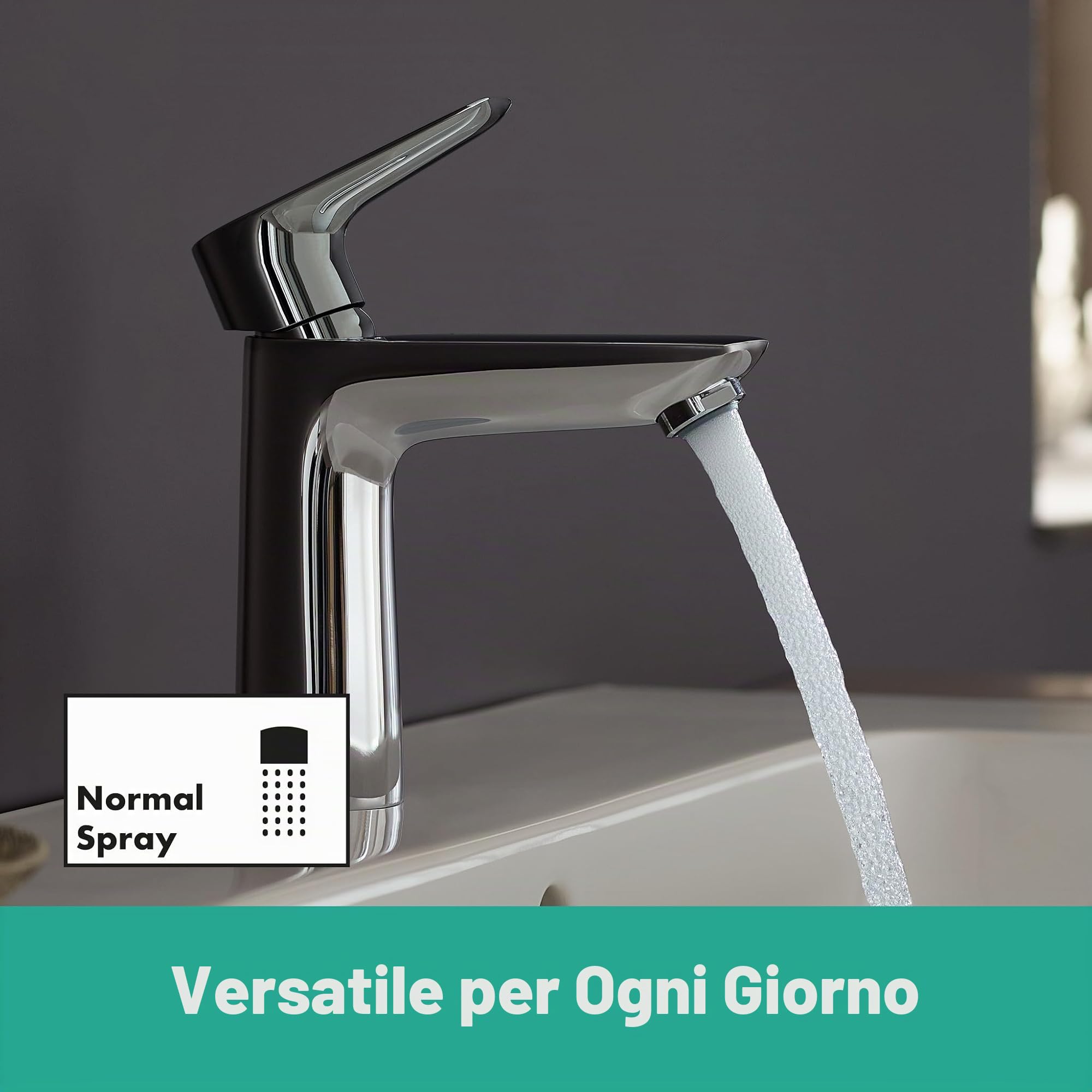 hansgrohe Talis E - Rubinetto per lavabo con push-open, Miscelatore lavabo risparmio idrico (EcoSmart) con altezza bocca 104 mm, cromo, 71711000