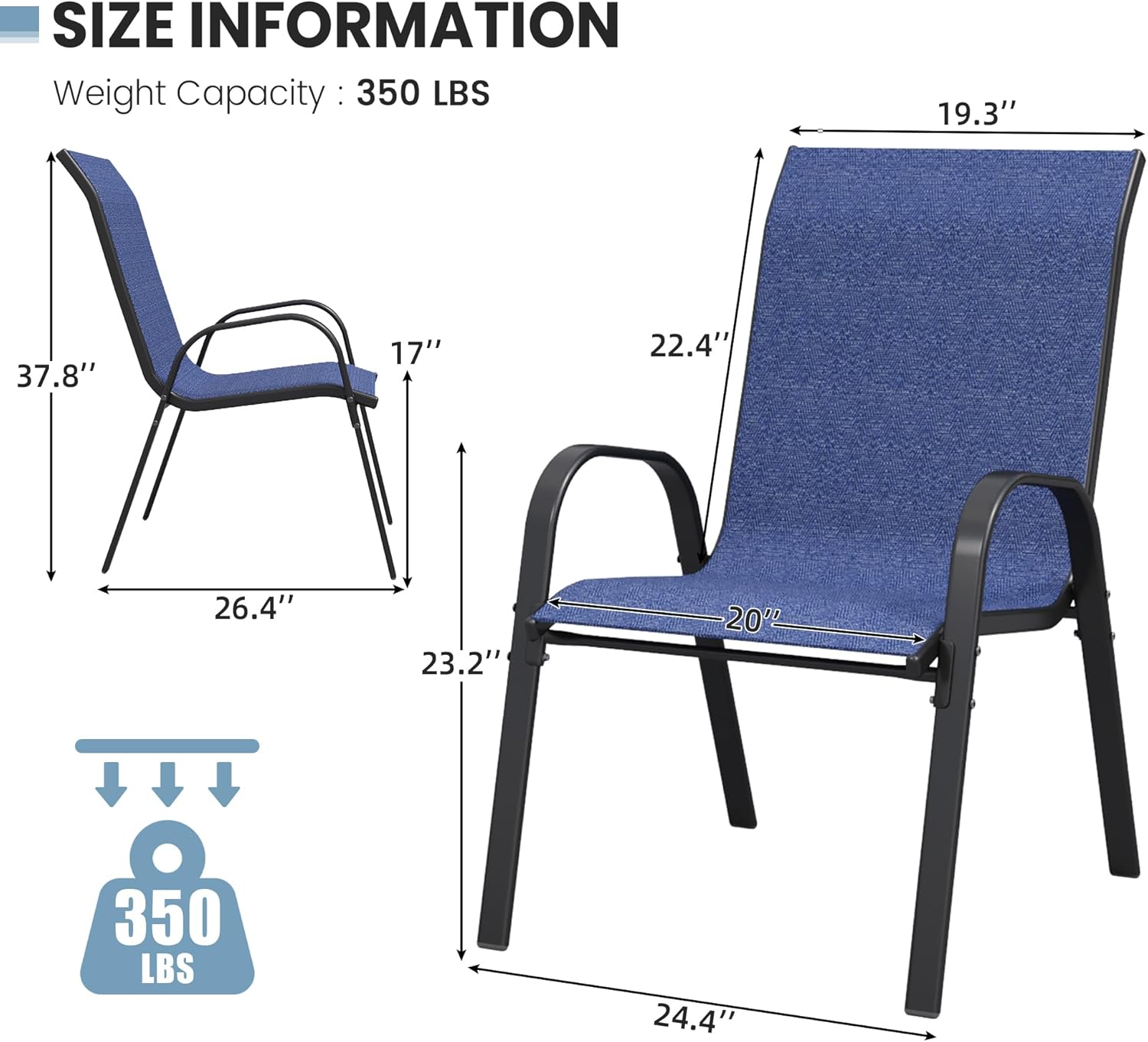 Patio Dining Chairs Set of 4, Outdoor Stackable Dining Chairs High Back for All Weather, Patio Furniture for Backyard, Porch, Garden, Pool Deck (Blue)