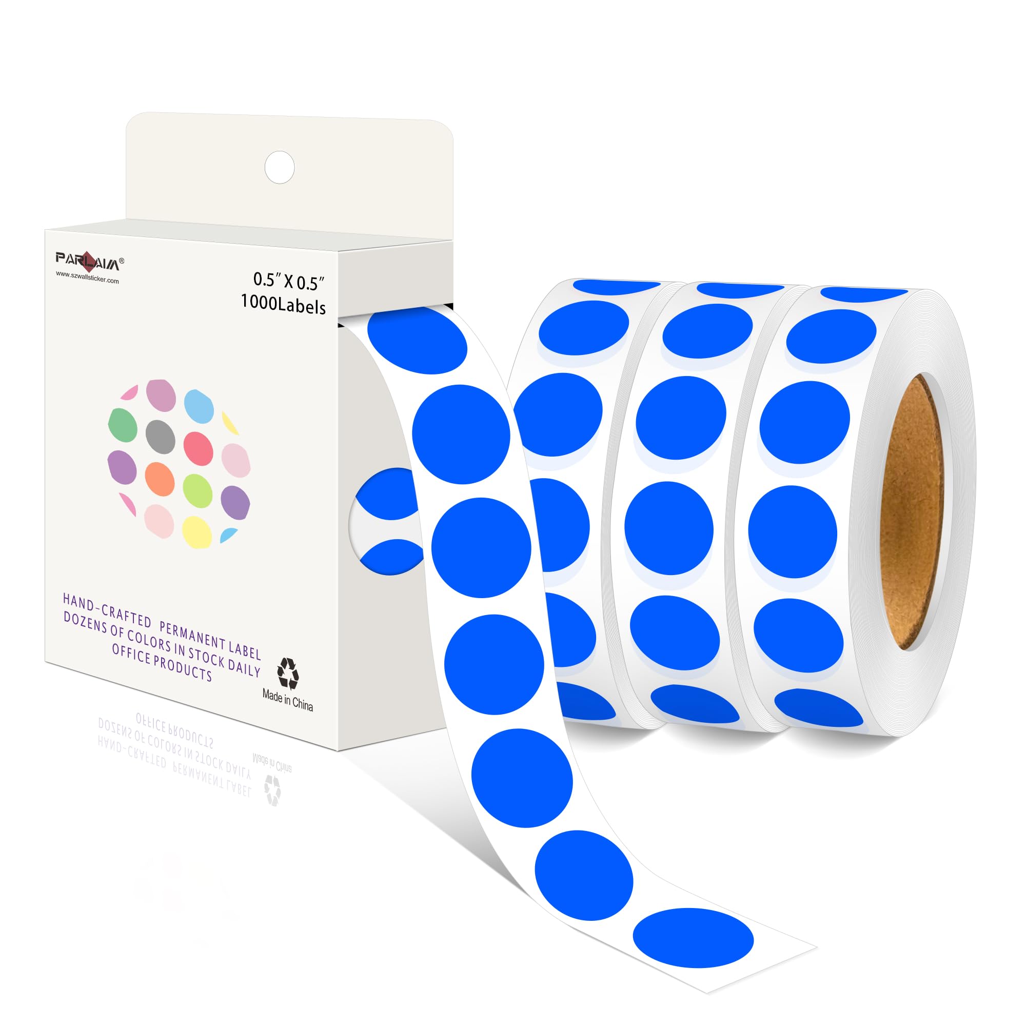 PARLAIM 1/2 Inch Round Permanent Adhesive Color-Code Dot Stickers,4000 Stickers Rolls dots Label Dispenser Box Blue Circle Stickers Labels (Blue)