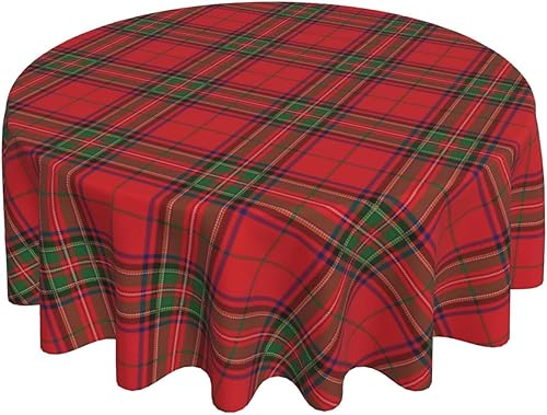 Wsunsal Merrry - Mantel de Navidad redondo de 70 x 70 pulgadas, mantel de Navidad a cuadros, lavable, de poliéster, verde y rojo, mantel decorativo Wsunsal Merrry - Mantel de Navidad redondo de 70 x 70 pulgadas, mantel de Navidad a cuadros, lavable, de poliéster, verde y rojo, mantel decorativo