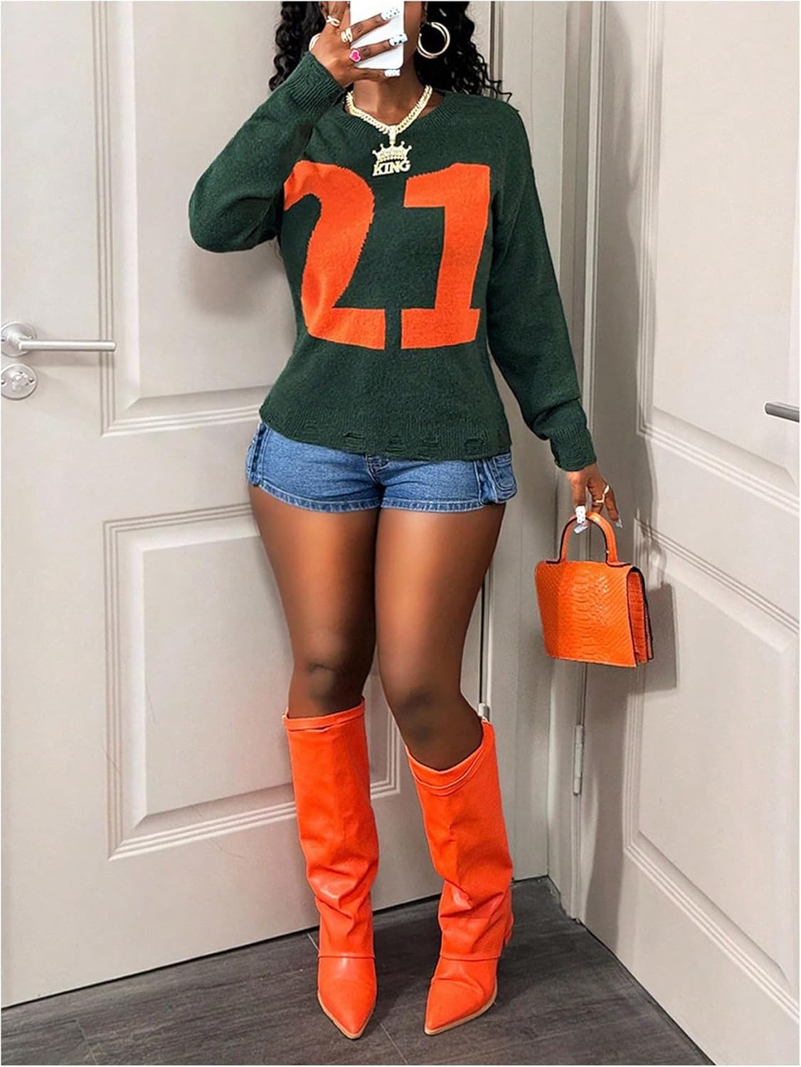 Women's Number Graphic Sweaters Crew Neck Long Sleeve Pullover Sweaters - Image 5