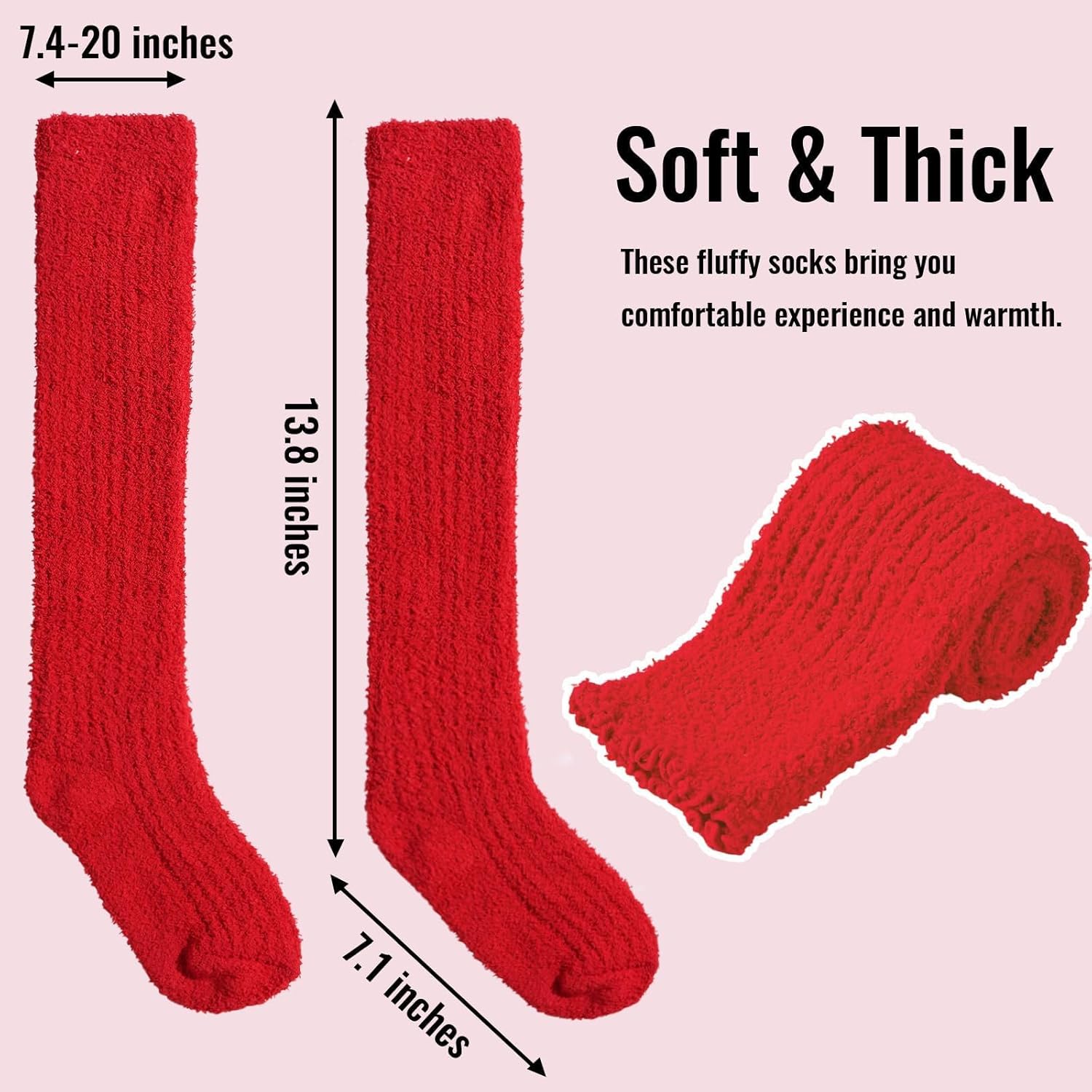Moon Wood Women's Fuzzy Knee High Winter Warm Plush Leg Warmers Thermal Slouch Socks - Image 4