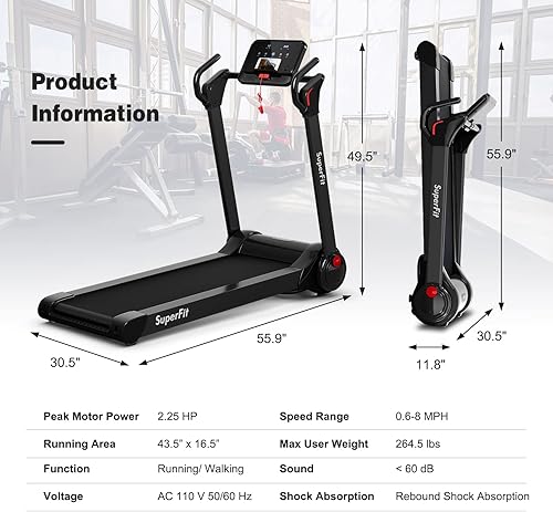 Miniatura 8 de Goplus Caminadora plegable de 2.25 HP, caminadora eléctrica Superfit con pantalla LED, control de aplicación, altavoz de dientes azules y soporte